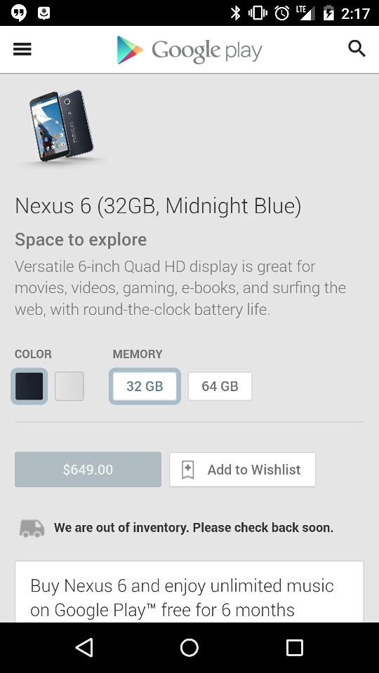 Bilde - Nexus 6 er allerede utsolgt